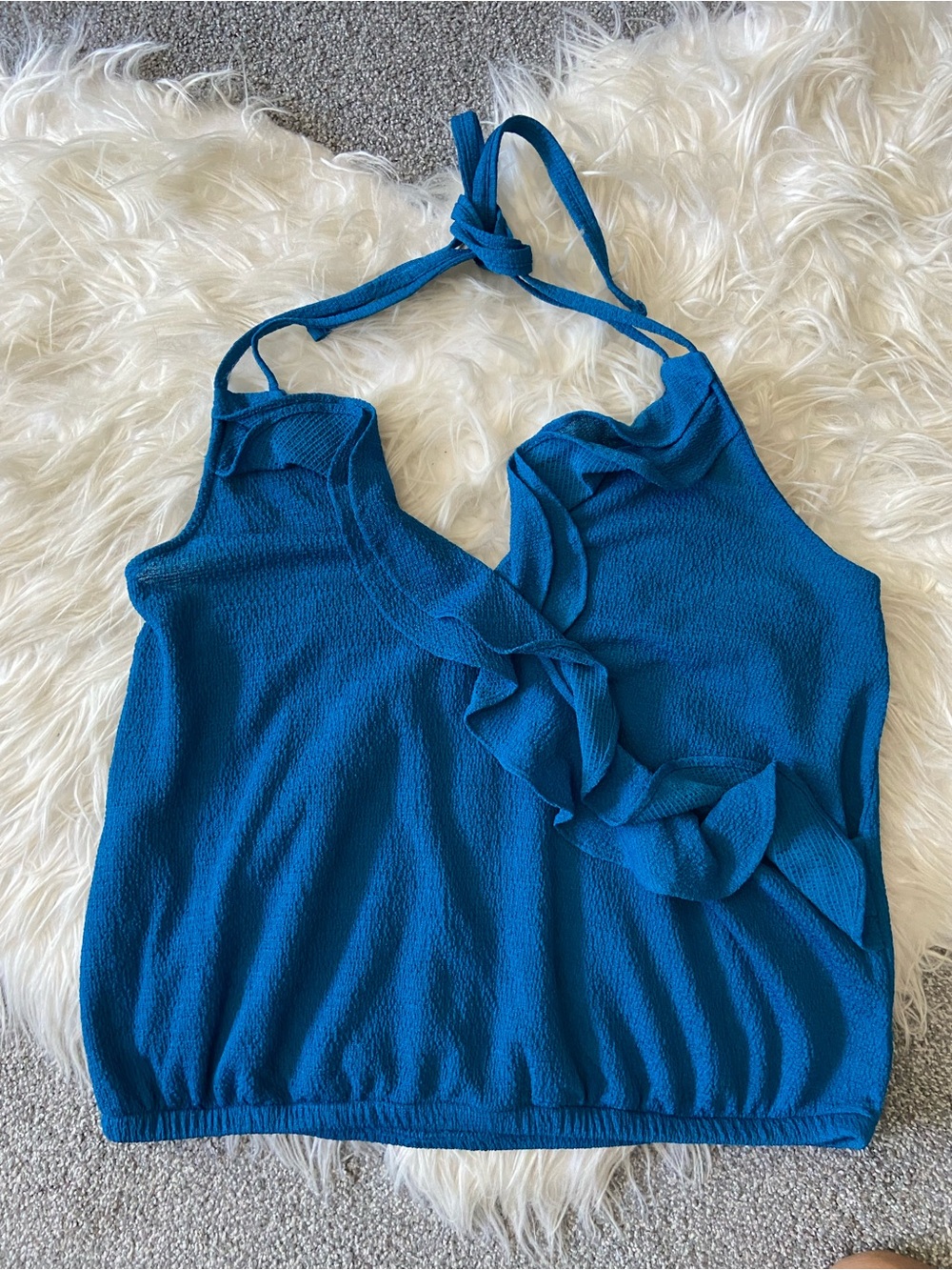Express Blue Ruffle Halter Camisole